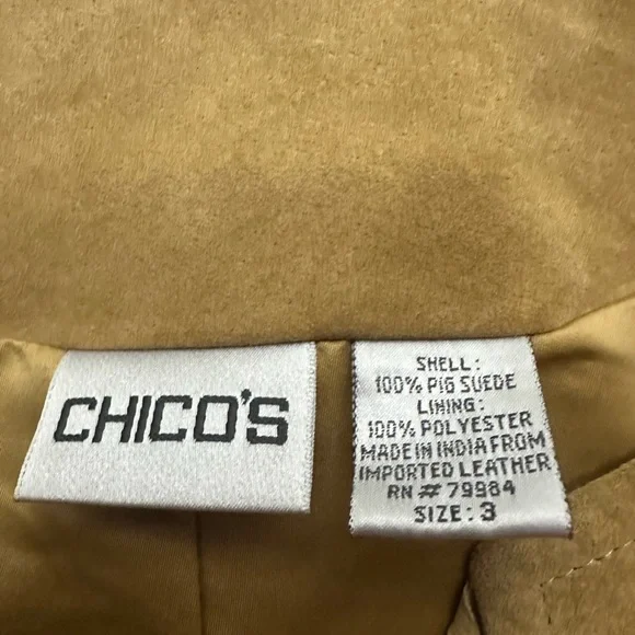 Chicos Open Front Suede Jacket Fringe 3D Texture Size XL Boho Western Artsy - Picture 4 of 4